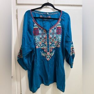Johnny Was Embroidered Blue Women's Top size large